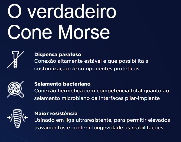 Detalhe macro da rosca e conexão Arcsys — o verdadeiro Cone Morse